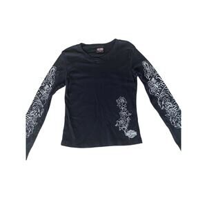Harley-Davidson Women's Black long sleeved shirt Size M Lake Placid, NY EUC
